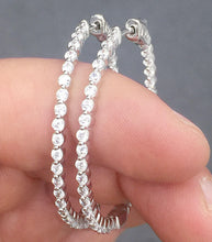 Load image into Gallery viewer, Large 4.00ct Art Deco, Prong Set, Hoop Earrings, Man Made Simulated Diamond , white Gold Rhodium Sterling Silver Bridesmaid Gift, Wedding