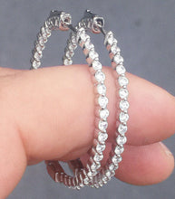 Load image into Gallery viewer, Large 4.00ct Art Deco, Prong Set, Hoop Earrings, Man Made Simulated Diamond , white Gold Rhodium Sterling Silver Bridesmaid Gift, Wedding