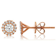 Load image into Gallery viewer, 14k Solid Rose Gold Simulated Diamonds, Prong Set, Wedding Engagement Stud Earrings Halo Bridal 0.70ctw