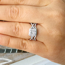 Load image into Gallery viewer, 1.50 Carat Princess Cut Simulated Diamond Engagement Ring And Band Bridal Set Wedding Halo 14k Solid White Gold