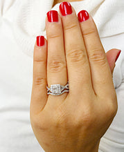 Load image into Gallery viewer, 1.50 Carat Princess Cut Simulated Diamond Engagement Ring And Band Bridal Set Wedding Halo 14k Solid White Gold