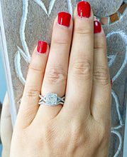Load image into Gallery viewer, 1.50 Carat Princess Cut Simulated Diamond Engagement Ring And Band Bridal Set Wedding Halo 14k Solid White Gold