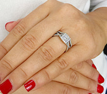 Load image into Gallery viewer, 1.50 Carat Princess Cut Simulated Diamond Engagement Ring And Band Bridal Set Wedding Halo 14k Solid White Gold