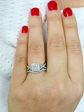 Load image into Gallery viewer, 1.50 Carat Princess Cut Simulated Diamond Engagement Ring And Band Bridal Set Wedding Halo 14k Solid White Gold