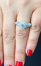 Load image into Gallery viewer, Large 2.05 Carat Round Simulated Diamond Engagement Ring Antique Deco Design Bridal Halo Wedding 14k Solid White gold