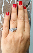 Load image into Gallery viewer, Large 2.05 Carat Round Simulated Diamond Engagement Ring Antique Deco Design Bridal Halo Wedding 14k Solid White gold