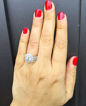 Load image into Gallery viewer, 14K Solid White Gold Cushion Cut Simulated Diamond Engagement Ring And Band Bridal Set Wedding Set Double Halo 1.85ct by ASW