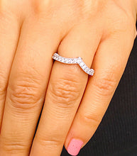 Load image into Gallery viewer, 14k Solid White Gold Simulated Diamonds, Prong Set, Half Eternity Band, Wedding Band, Engagement Ring antique style with three bezels 0.70ct