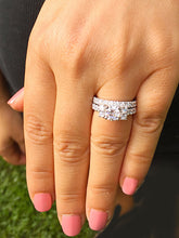 Load image into Gallery viewer, 14k Solid White Gold Round Cut Forever One Moissanite and Large Diamonds Engagement Ring And Band Prong Set Halo 2.50ctw