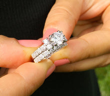 Load image into Gallery viewer, 14k Solid White Gold Round Cut Forever One Moissanite and Large Diamonds Engagement Ring And Band Prong Set Halo 2.50ctw