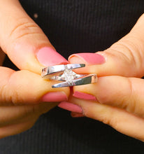 Load image into Gallery viewer, 14K Solid White Gold Princess Cut Forever One Moissanite Engagement Ring Deco, Bridal, Wedding, Anniversary, Tension Set Solitaire 1.00ctw