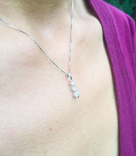 Load image into Gallery viewer, 14k white gold round cut natural diamond prong set necklace pendent and chain bridal wedding anniversary gift three stone style 0.60ctw