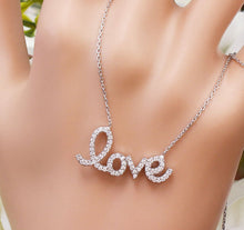 Load image into Gallery viewer, Women's 14k White Gold Love, Designer, Man Made Simulated Diamond, Necklace, Pendent, Bridal Wedding Gift, Pave Set 0.50ctw