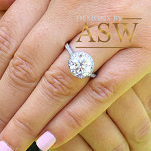 Load image into Gallery viewer, Large Womens's 3.50 Carat Round Cut Simulated Diamond Engagement Ring Bridal Wedding Halo Set in 14K Solid White Gold Stunning by ASW