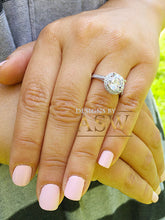 Load image into Gallery viewer, Large Women's 14K Solid White Gold Round Cut Moissanite and Natural Diamond Engagement Ring Halo Prong 3.50ct