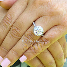 Load image into Gallery viewer, Large Women's 14K Solid White Gold Round Cut Forever One Moissanite and Natural Diamond Engagement Ring Halo Prong 3.50ct