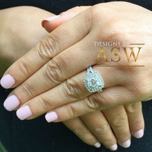 Load image into Gallery viewer, Large Women's 14K Solid White Gold Cushion Cut Forever One Moissanite and Rond Cut Natural Diamond Engagement Ring Double Halo Prong 2.80ct