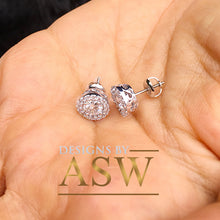 Load image into Gallery viewer, 14k Solid White Gold Round Cut Simulated Diamonds, Prong Set, Wedding Engagement Stud Earrings Halo Bridal 1.50ctw
