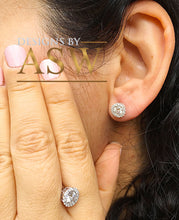 Load image into Gallery viewer, 14k solid white gold round cut natural diamond deco style engagement, wedding, anniversary, bridal, halo, stud earrings 1.40ctw