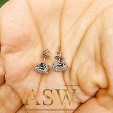 Load image into Gallery viewer, 14k solid white gold round cut natural diamond deco style engagement, wedding, anniversary, bridal, halo, stud earrings 1.40ctw