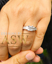 Load image into Gallery viewer, 14k white gold emerald cut forever one moissanite and diamond engagement ring three stone style prong set bridal wedding 1.60ct