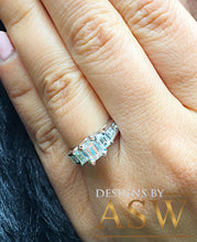 Load image into Gallery viewer, 14k white gold emerald cut forever one moissanite and diamond engagement ring three stone style prong set bridal wedding 1.60ct