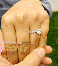 Load image into Gallery viewer, Four carat women's round cut forever one moissanite and diamond engagement ring eternity style bridal wedding set in solid 14k white gold