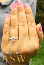 Load image into Gallery viewer, Four carat women's round cut forever one moissanite and diamond engagement ring eternity style bridal wedding set in solid 14k white gold