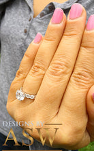 Load image into Gallery viewer, Four carat women's round cut forever one moissanite and diamond engagement ring eternity style bridal wedding set in solid 14k white gold