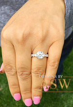 Load image into Gallery viewer, Four carat women's round cut forever one moissanite and diamond engagement ring eternity style bridal wedding set in solid 14k white gold