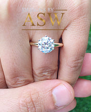 Load image into Gallery viewer, 14K Solid Yellow Gold Round Cut Forever One Moissanite Engagement Ring Deco, Bridal, Wedding, Anniversary, Six prong set, Solitaire 3.00ctw