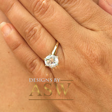 Load image into Gallery viewer, 14K Solid Yellow Gold Round Cut Forever One Moissanite Engagement Ring Deco, Bridal, Wedding, Anniversary, Six prong set, Solitaire 3.00ctw