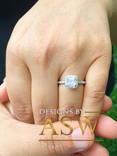 Load image into Gallery viewer, Elegant Women's 14k Solid White Gold Cushion and Round Cut Simulated Diamond Engagement Ring Bridal Wedding Halo 1.80ctw by ASW