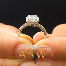 Load image into Gallery viewer, Elegant Women's 14k Solid White Gold Cushion Cut Forever One Moissanite and Diamond Engagement Ring Bridal, Wedding Halo 1.80ctw
