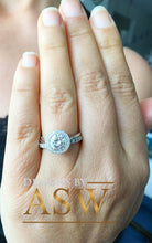 Load image into Gallery viewer, 14k White Gold Round Cut Moissanite and Natural Diamond Engagement Ring And Band Bwzel Set Halo Bridal Wedding Anniversary 2.00