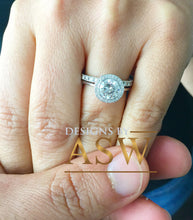 Load image into Gallery viewer, 14k White Gold Round Cut Moissanite and Natural Diamond Engagement Ring And Band Bwzel Set Halo Bridal Wedding Anniversary 2.00