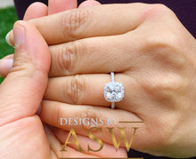 Load image into Gallery viewer, Elegant Women's 14k Solid White Gold Cushion and Round Cut Simulated Diamond Engagement Ring Bridal Wedding Halo 2.00ctw by ASW