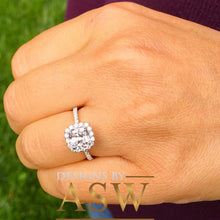 Load image into Gallery viewer, Elegant Women's 14k Solid White Gold Cushion and Round Cut Simulated Diamond Engagement Ring Bridal Wedding Halo 2.00ctw by ASW