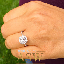 Load image into Gallery viewer, Elegant Women's 14k Solid White Gold Cushion Cut Forever One Moissanite and Diamond Engagement Ring Bridal, Wedding Halo 2.20ctw
