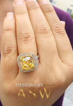 Load image into Gallery viewer, Huge 6.50 Carats 14k Solid White and Yellow Gold Cushion Cut Simulated Fancy Yellow Diamond and simulated Diamonds Engagement Ring Halo