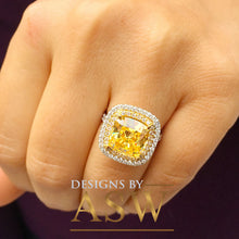 Load image into Gallery viewer, Huge 6.50 Carats 14k Solid White and Yellow Gold Cushion Cut Simulated Fancy Yellow Diamond and simulated Diamonds Engagement Ring Halo