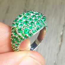 Load image into Gallery viewer, 14K Solid White Gold Round Cut Simulated Emerald Ring Eternity Style Pinky Band Micro Pave Bridal, Wedding, Anniversary 2.00ctw by ASW