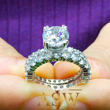 Load image into Gallery viewer, Huge 5.50ct Round Cut Eternity Ring and band, Engagement Bridal Style, Simulated Diamonds, Set in Solid 14k White Gold, Wedding Anniversary