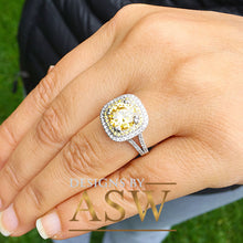 Load image into Gallery viewer, Round Cut Simulated Diamond and simulated Fancy Yellow Diamonds Engagement Ring Double Halo Large 4.00 Carats 14k Solid White Gold