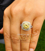 Load image into Gallery viewer, Round Cut Simulated Diamond and simulated Fancy Yellow Diamonds Engagement Ring Double Halo Large 4.00 Carats 14k Solid White Gold