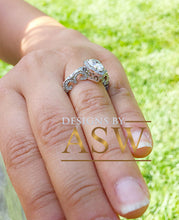 Load image into Gallery viewer, Round Cut Simulated Diamond Engagement Ring Deco, Bridal, Wedding, Halo, Anniversary, Split band 14k Solid White Gold Pear and 2.20ct by ASW