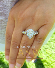Load image into Gallery viewer, Pear and Round Cut Simulated Diamond Engagement Ring Deco, Bridal, Wedding, Halo, Anniversary, Split band 14k Solid White Gold 2.70ct by ASW