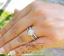 Load image into Gallery viewer, 14k White Gold Round Cut Forever One Moissanite and Natural Diamond Engagement Ring And Band Bezel Set Halo Bridal Wedding Anniversary 1.70