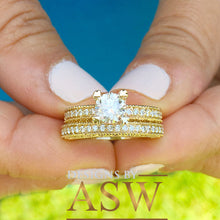 Load image into Gallery viewer, 14k Yellow Gold Round Cut Forever One Moissanite and Round Cut Natural Diamond Engagement Ring and band, Bridal Set, Half Eternity 2.50ctw
