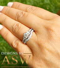 Load image into Gallery viewer, 14k Solid White Gold Round Cut Forever One Moissanite and Natural Diamonds Engagement Ring and Band, Bridal, Wedding Propose, 1.35ct